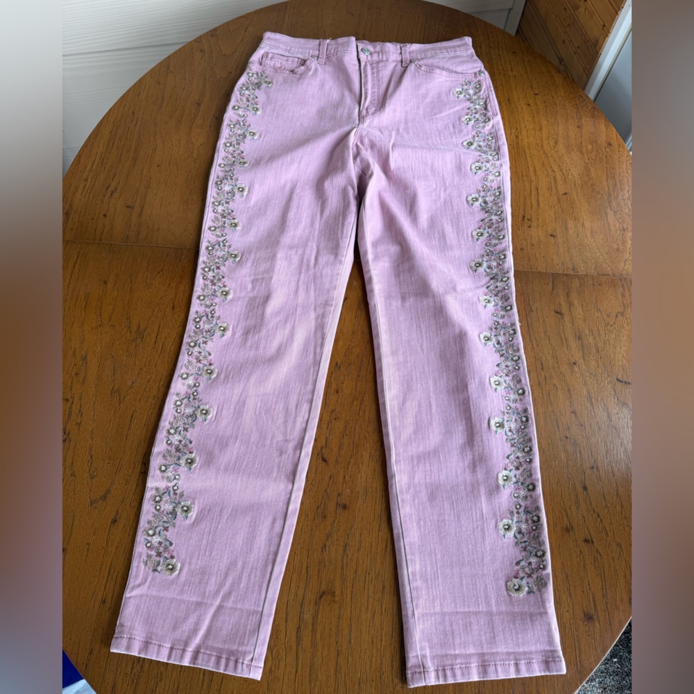 Vinatge Floral Embroidered Colored Jeans Gloria Vanderbilt Amanda Womens 10 Y2K